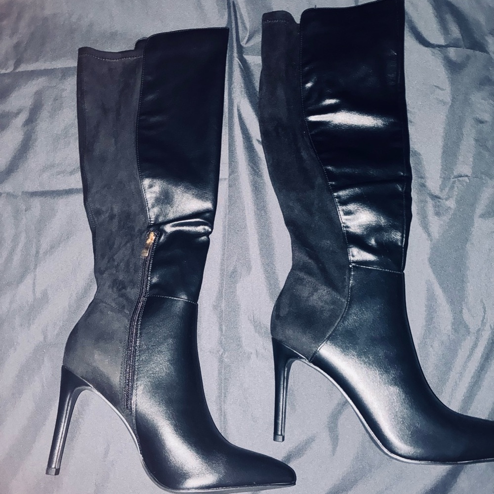 Black Suede & Leather Women's Boots - Picture 4 of 6